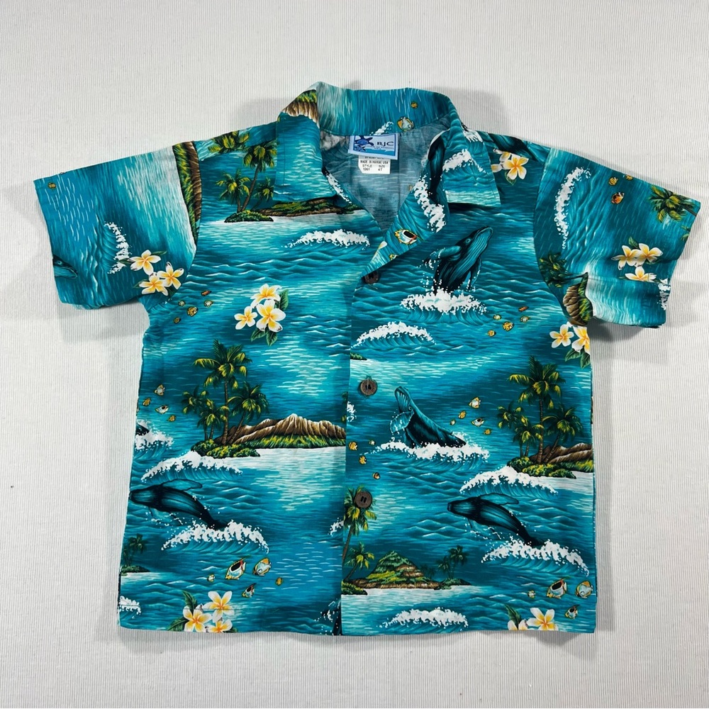 Vintage RJC Hawaiian Shirt Kids 4T Whale Tropical Aloha Made in Hawaii